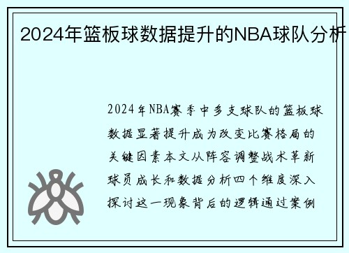 2024年篮板球数据提升的NBA球队分析