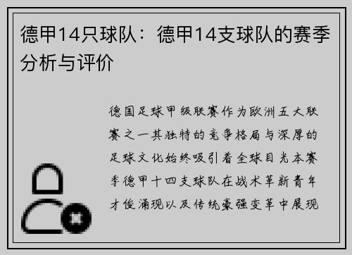 德甲14只球队：德甲14支球队的赛季分析与评价