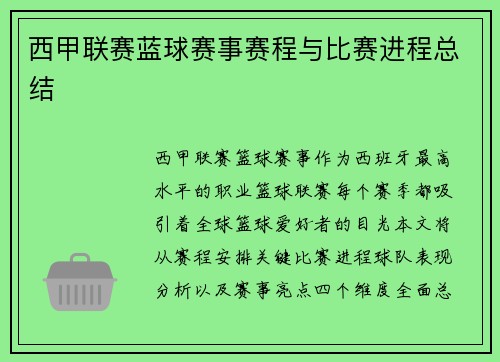 西甲联赛蓝球赛事赛程与比赛进程总结
